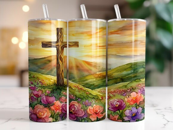 Christian Cross Floral 20oz Tumbler Wrap: A Graphics Gem