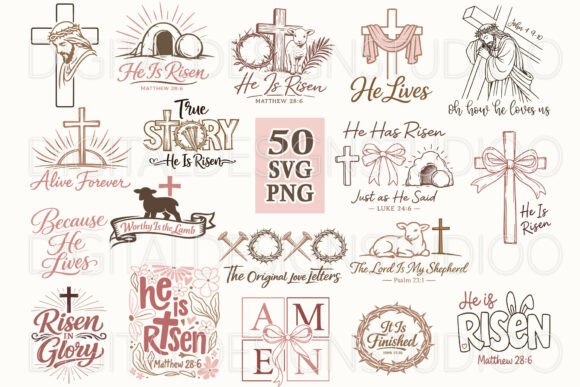 Christian Easter SVG Bundle: He Is Risen Graphics & Illustrations
