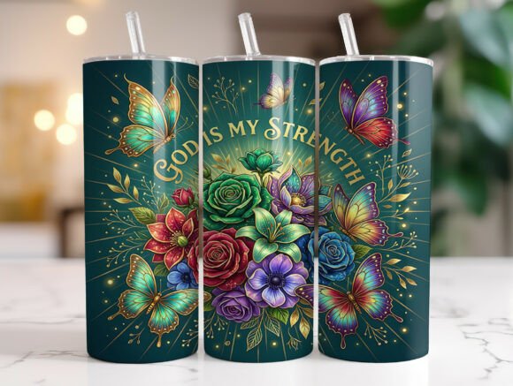 Christian Floral Butterfly Faith 20oz Tu Graphics for Tumbler Wraps
