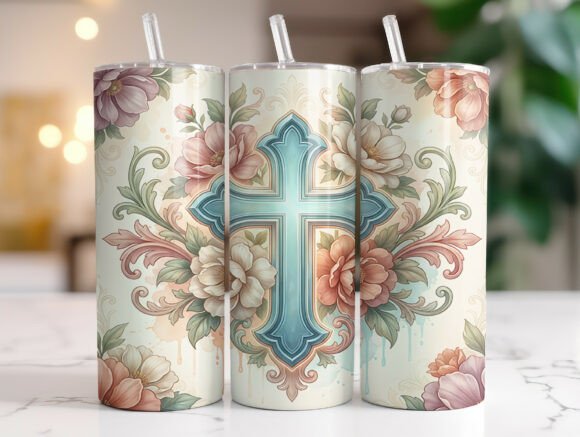 Christian Floral Cross Tumbler Wrap: A Graphics Gem