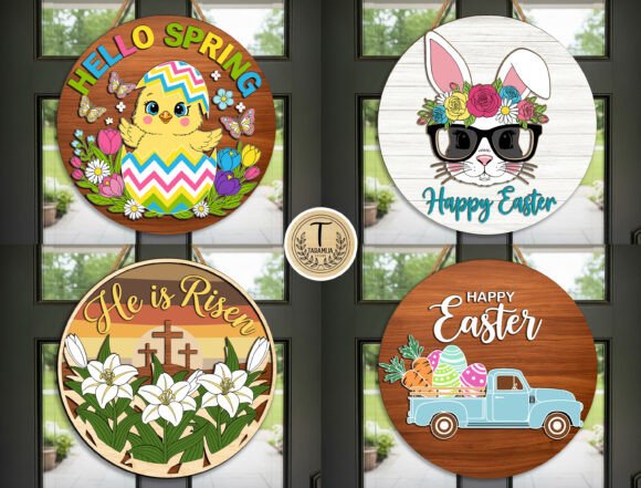 Easter Round Door Sign SVG Bundle: Perfect for Graphics & Laser Engraving