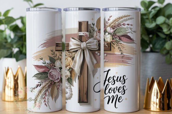 Floral Cross Jesus Loves Me 20oz Tumbler Graphics