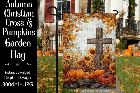 Wooden Cross Autumn Garden Flag D12: A Crafts and Graphics Gem